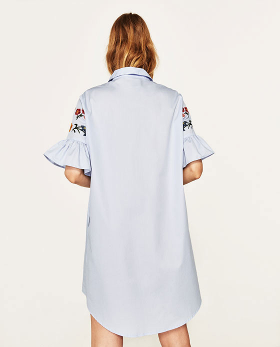 Fashion Blue Flare Sleeves Design Simple Shirt,Long Dress