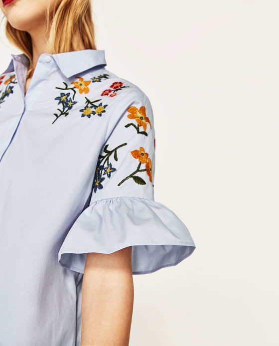 Fashion Blue Flare Sleeves Design Simple Shirt,Long Dress