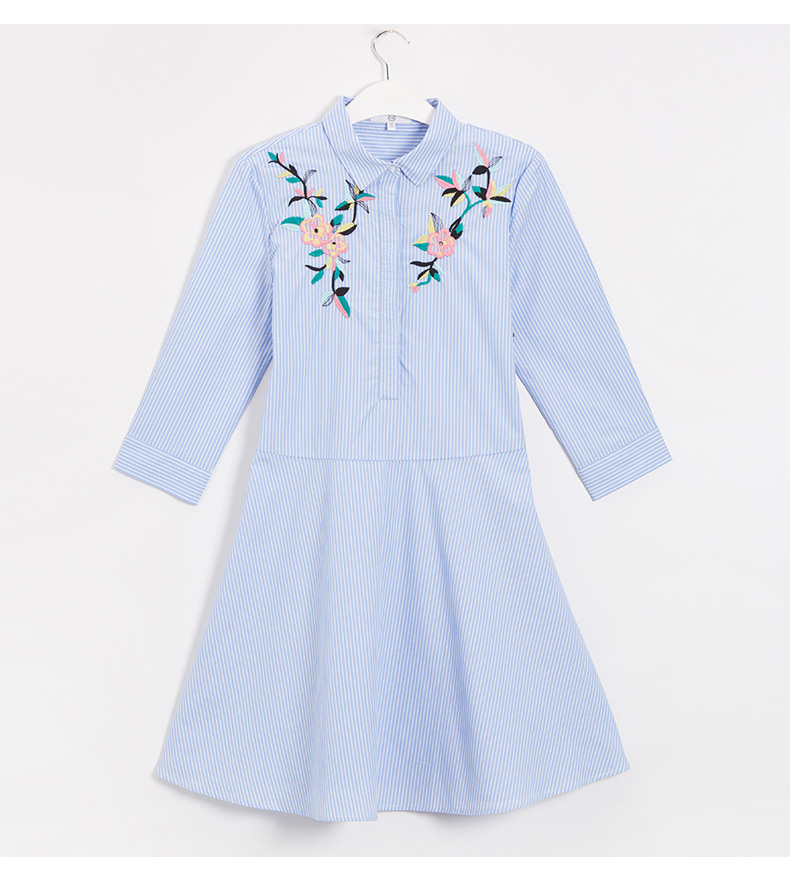 Fashion Blue+white Bowknot Decorated Long Sleeves Dress,Long Dress