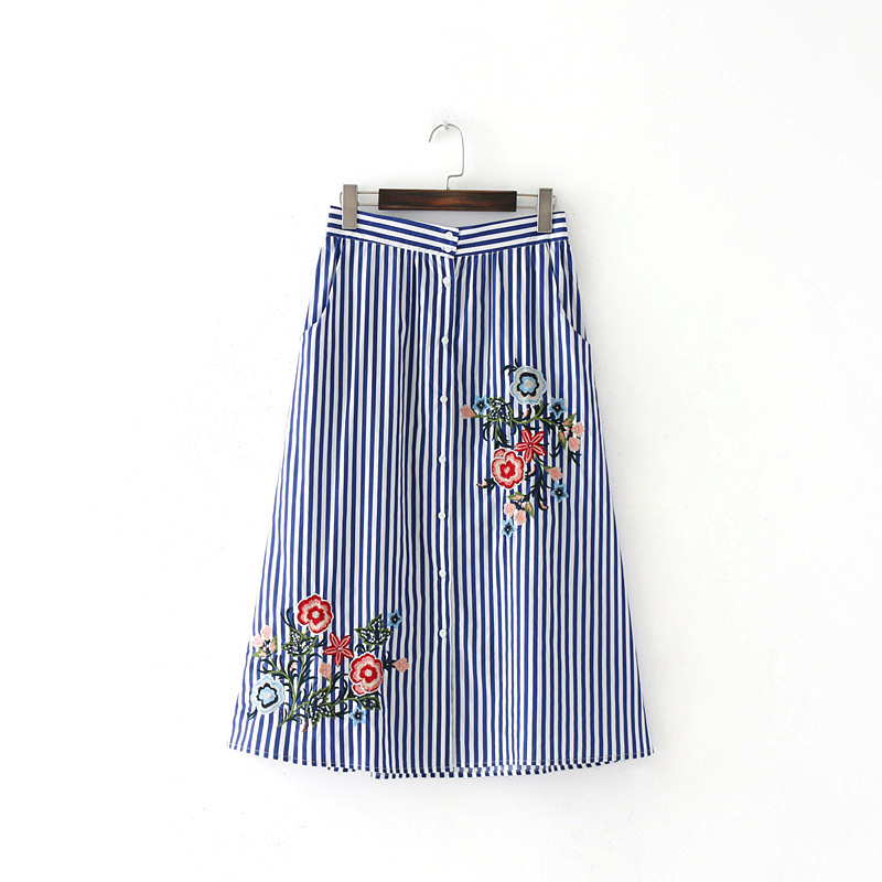 Fashion Blue Embroidery Flower Decorated Dress,Skirts