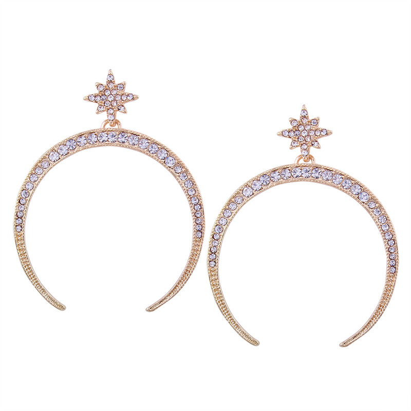 Exaggerated Gold Color Moon&star Shape Decorated Earrings,Stud Earrings