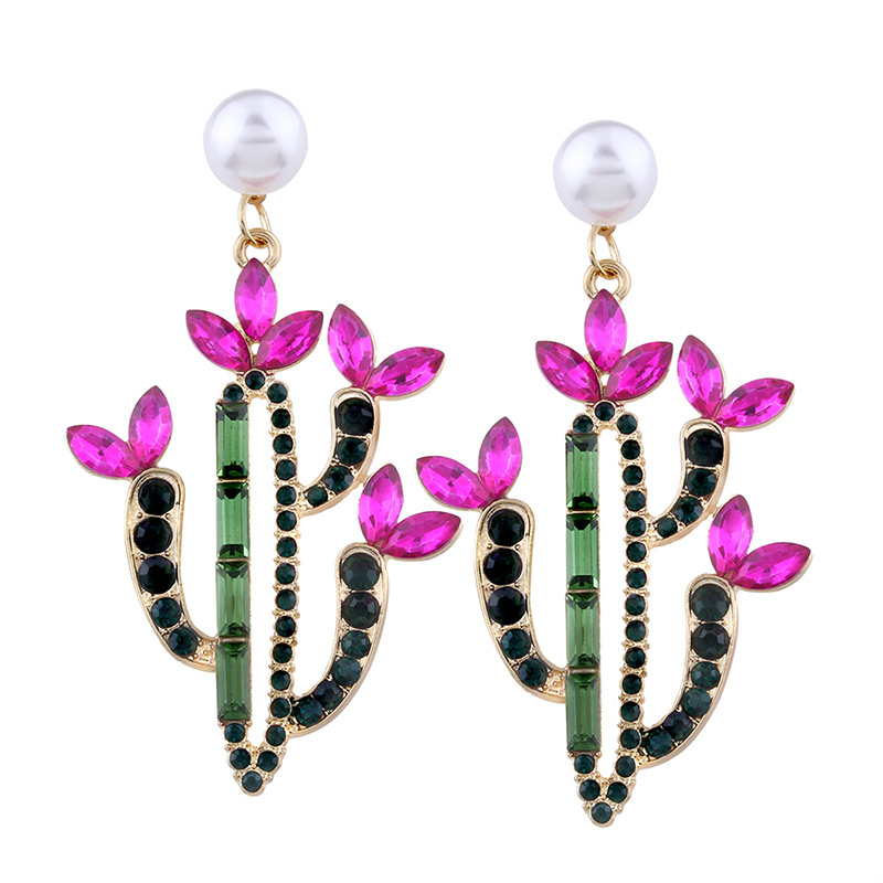 Personality Pink+green Cactus Shape Decorated Earrings,Drop Earrings