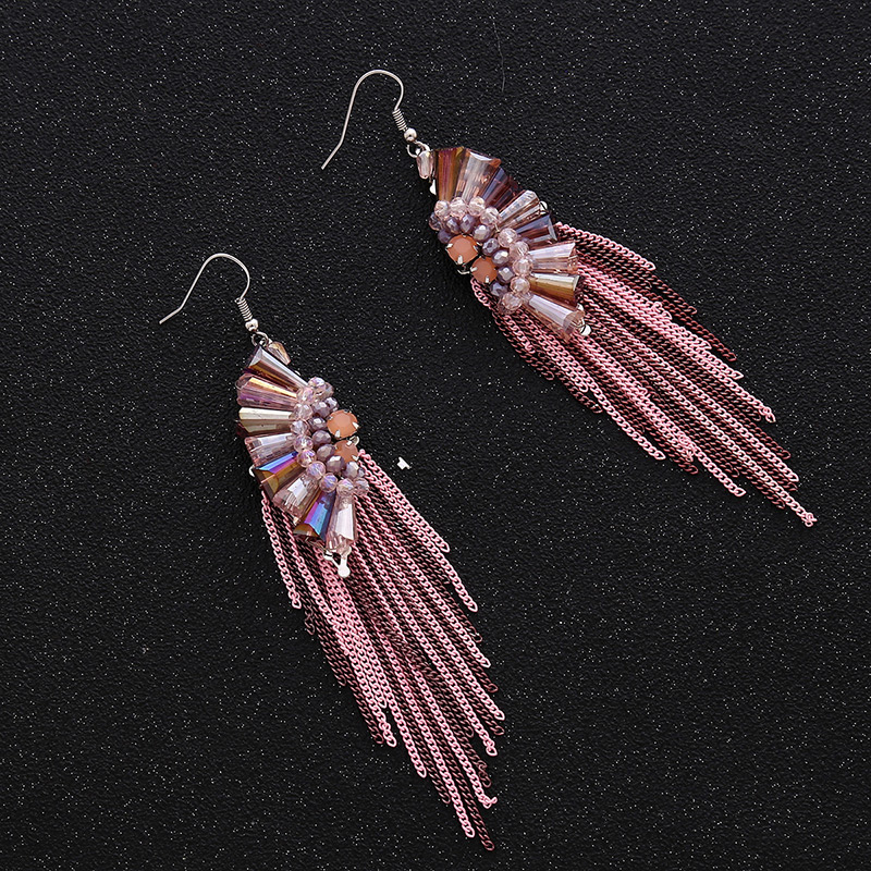 Fashion Pink Color-matching Decorated Tassel Earrings,Drop Earrings