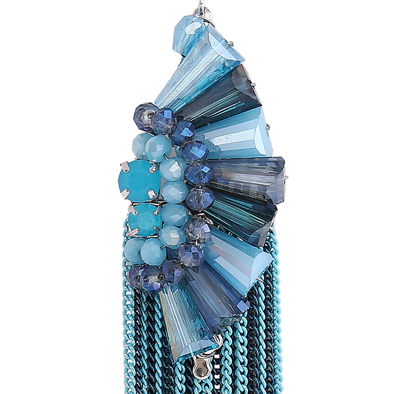 Fashion Blue Color-matching Decorated Tassel Earrings,Drop Earrings