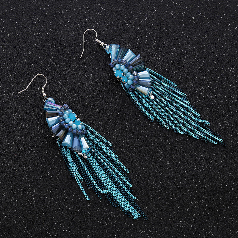 Fashion Blue Color-matching Decorated Tassel Earrings,Drop Earrings