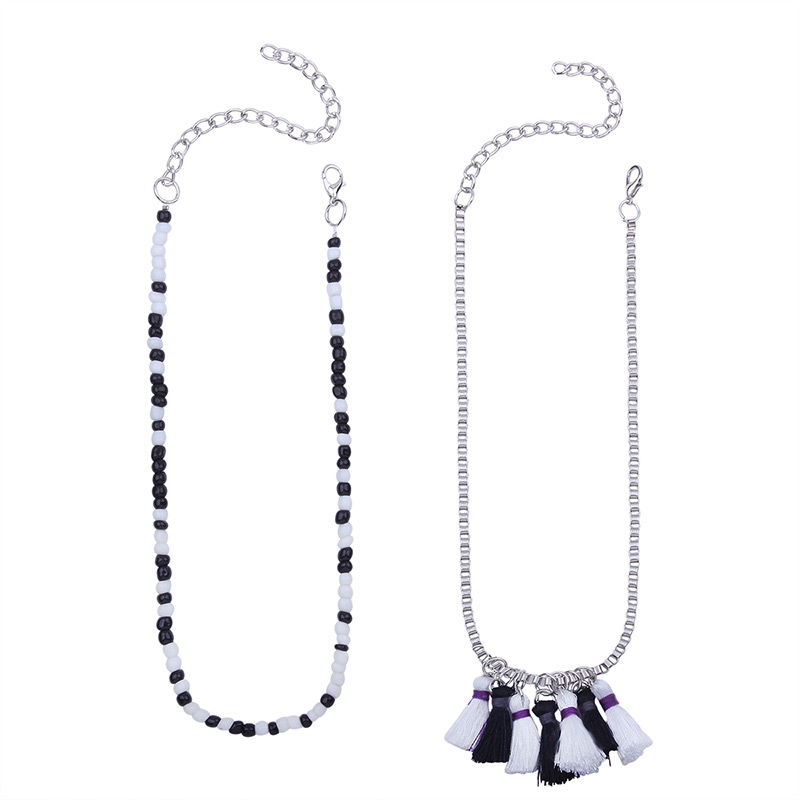 Bohemia Black+white Tassel Decorated Double Layer Necklace,Multi Strand Necklaces