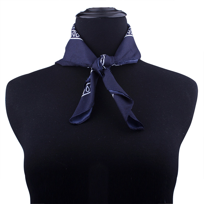 Bohemia Navy Color-matching Decorated Tassel Sqaure Scarf,Thin Scaves