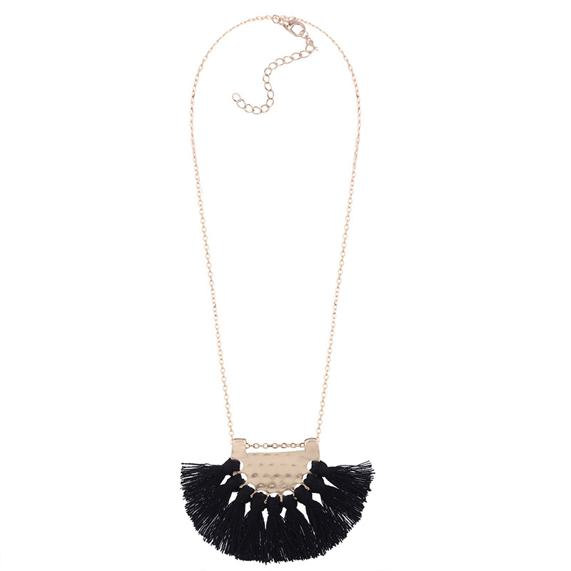 Bohemia Black Fan Shape Decorated Necklace,Thin Scaves