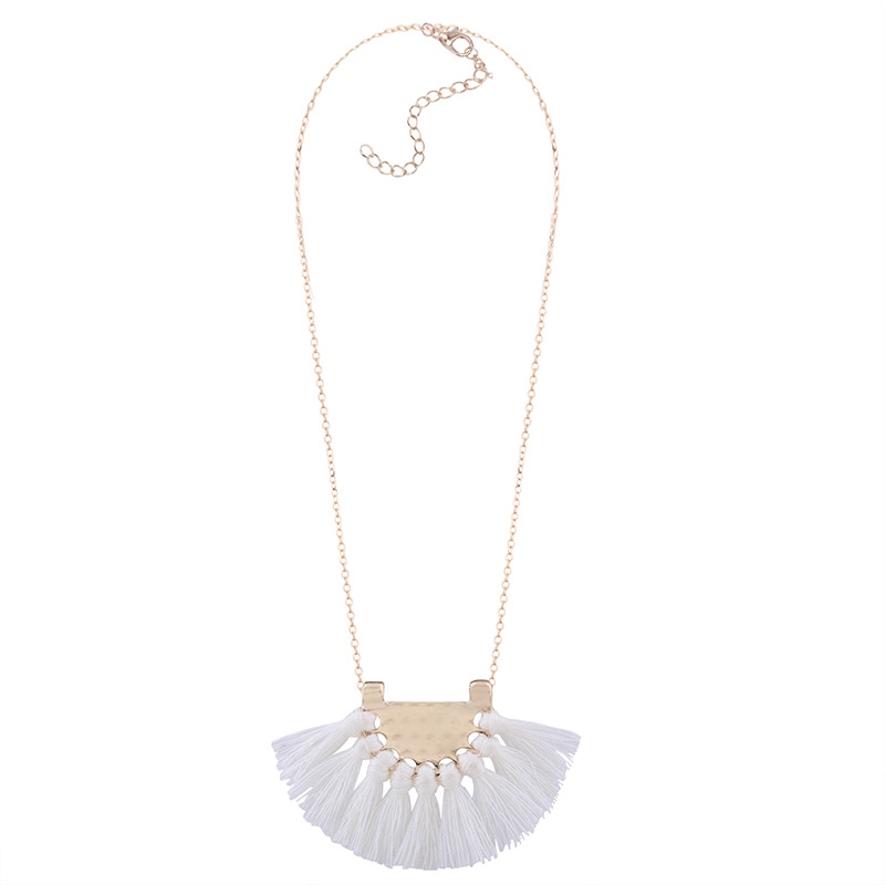 Bohemia White Fan Shape Decorated Necklace,Thin Scaves