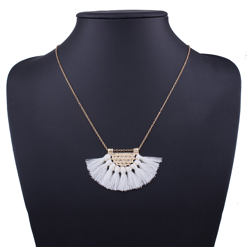 Bohemia White Fan Shape Decorated Necklace,Thin Scaves