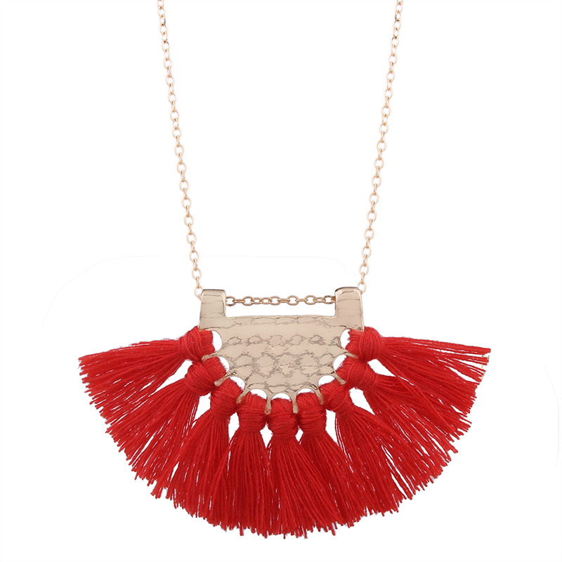 Bohemia Red Fan Shape Decorated Necklace,Thin Scaves