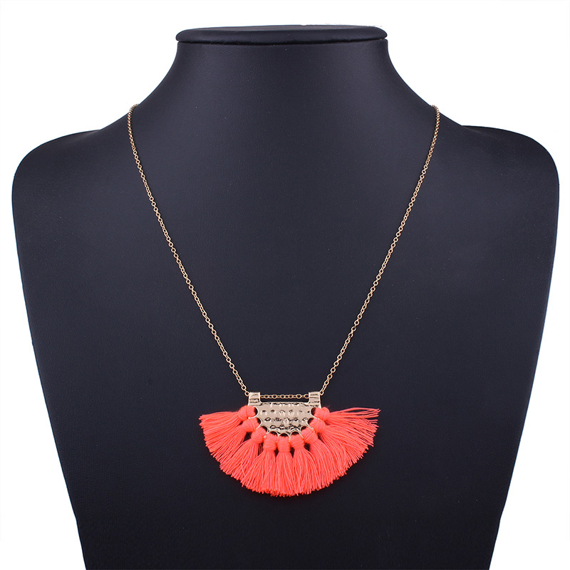 Bohemia Pink Fan Shape Decorated Necklace,Thin Scaves