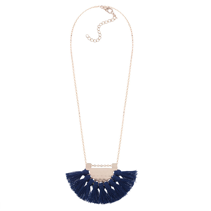 Bohemia Dark Blue Fan Shape Decorated Necklace,Thin Scaves