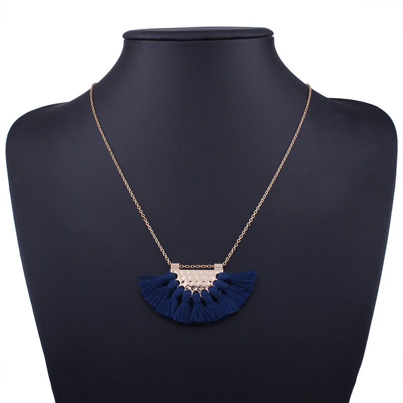 Bohemia Dark Blue Fan Shape Decorated Necklace,Thin Scaves