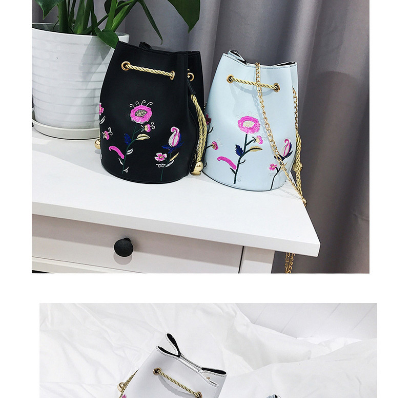 Fashion Black Embroidery Flower Decorated Bucket Shape Shoulder Bag,Shoulder bags