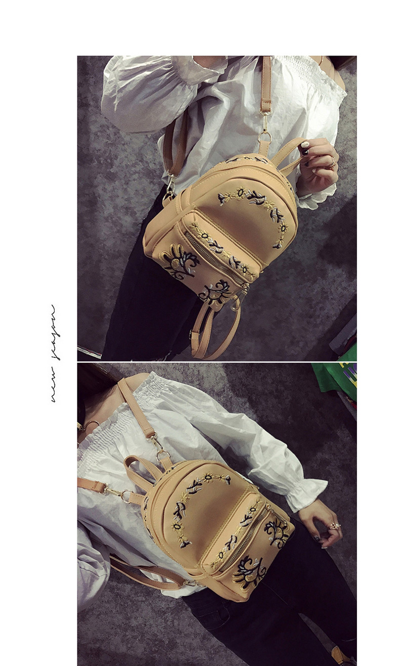 Trendy Khaki Embroidery Flower Decorated Simple Backpack,Backpack