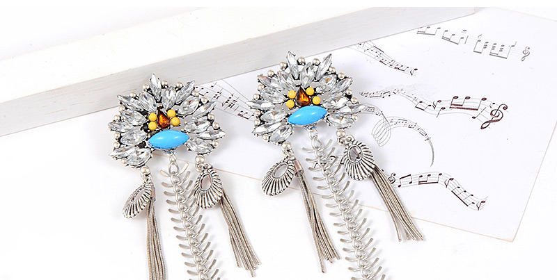 Fashion Silver Color Diamond Decorated Geometric Shape Earrings,Drop Earrings