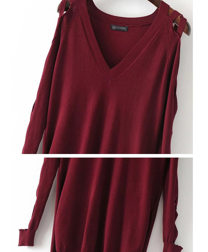Personality Claret-red Hollow Out Decorated Long Sweater,Sweater
