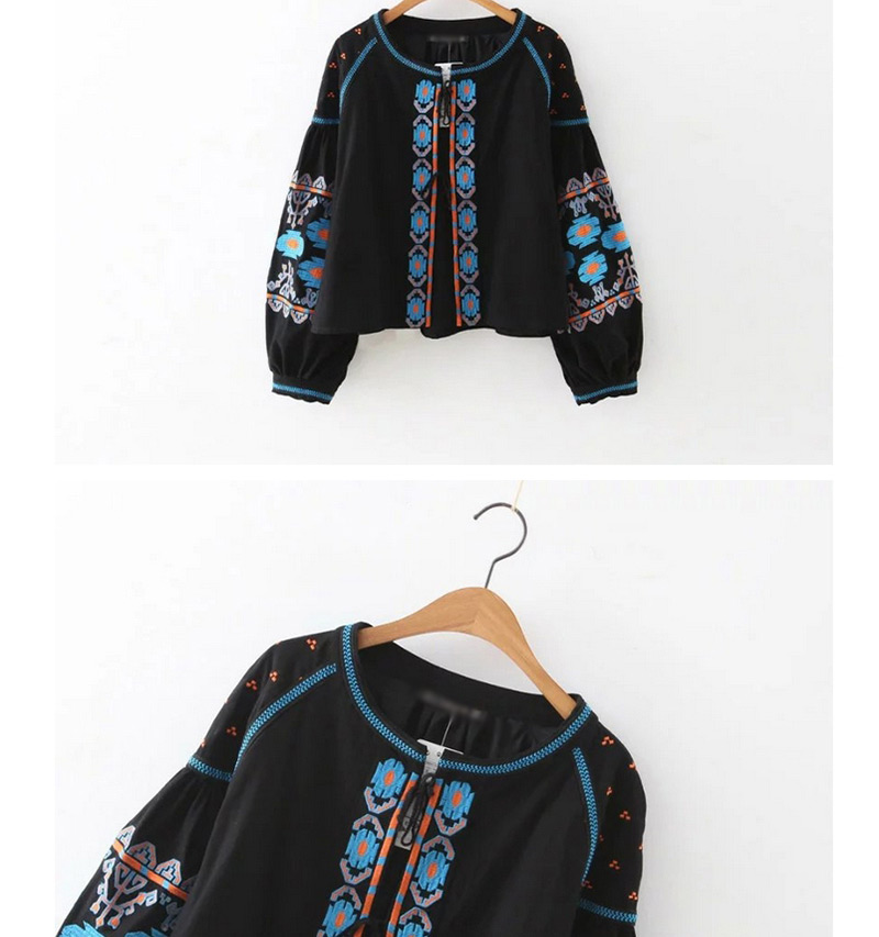 Bohemia Black Embroidery Flower Decorated Blouse,Coat-Jacket