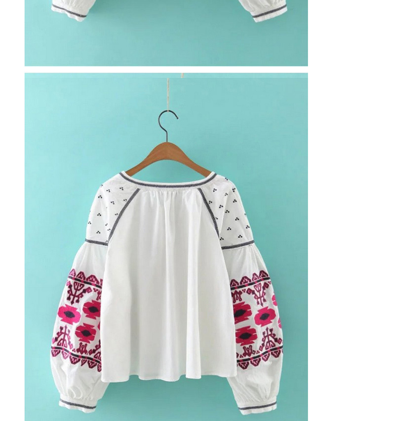 Bohemia White Embroidery Flower Decorated Blouse,Coat-Jacket