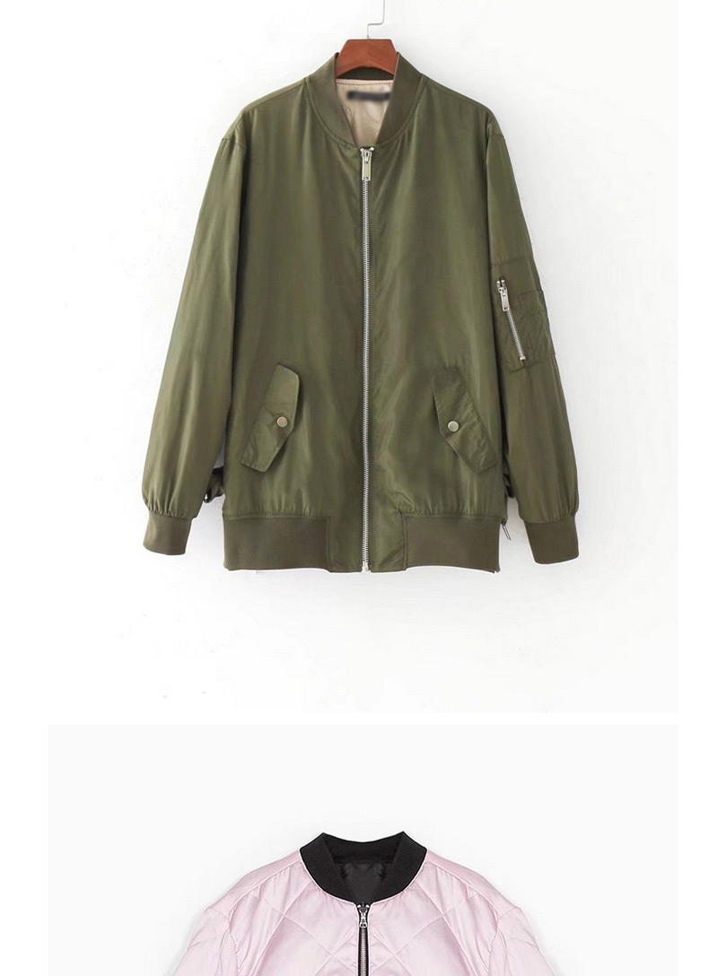 Fashion Army Green Pure Color Decorated Jacket,Coat-Jacket