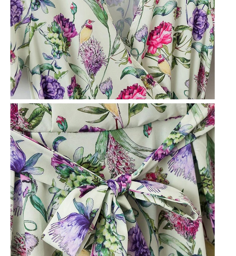 Lovely Multi-color Flower Pattern Decorated V-neckline Long Dress,Long Dress
