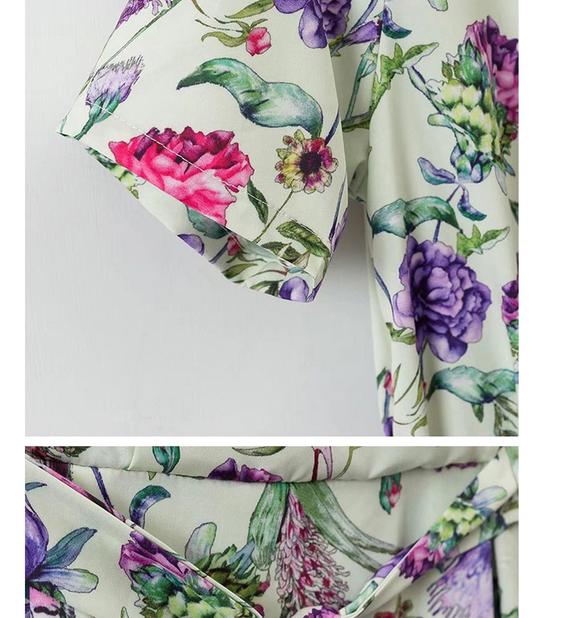 Lovely Multi-color Flower Pattern Decorated V-neckline Long Dress,Long Dress
