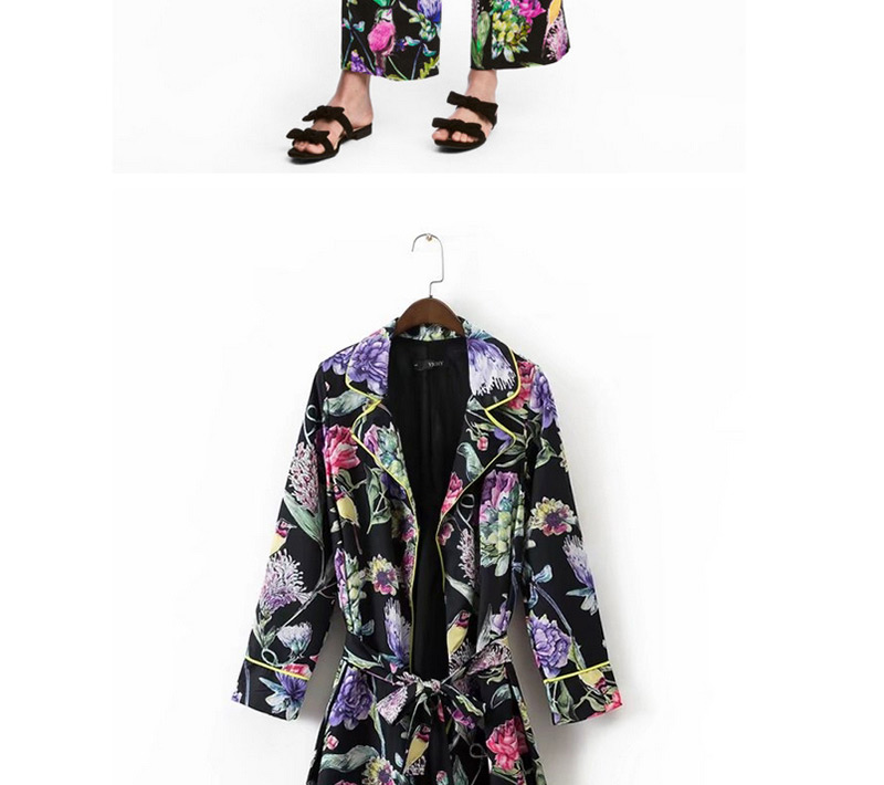 Vintage Multi-color Flower Shape Decorated Long Coat,Coat-Jacket