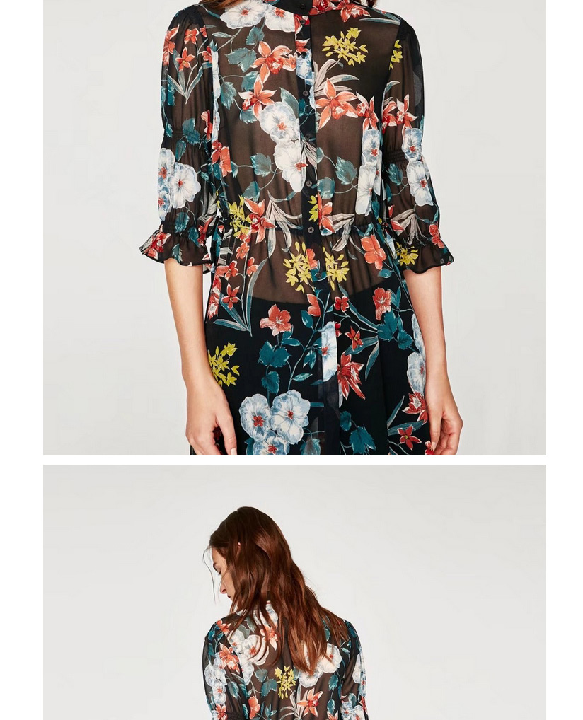 Vintage Multi-color Flower Shape Decorated Long Shirt,Tank Tops & Camis