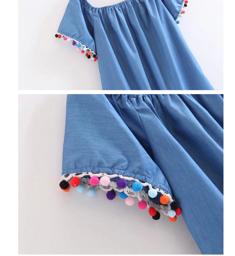 Lovely Blue Fuzzy Ball Decorated Dress,Long Dress