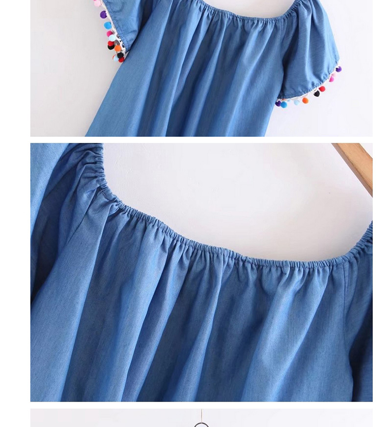 Lovely Blue Fuzzy Ball Decorated Dress,Long Dress