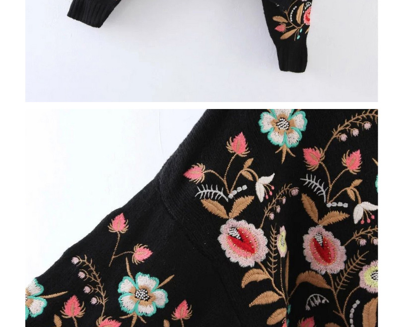 Vintage Black Flower Shape Decorated Sweater,Sweater
