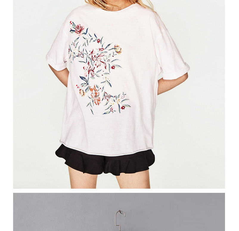 Fashion White Flower Shape Decorated T-shirt,Tank Tops & Camis