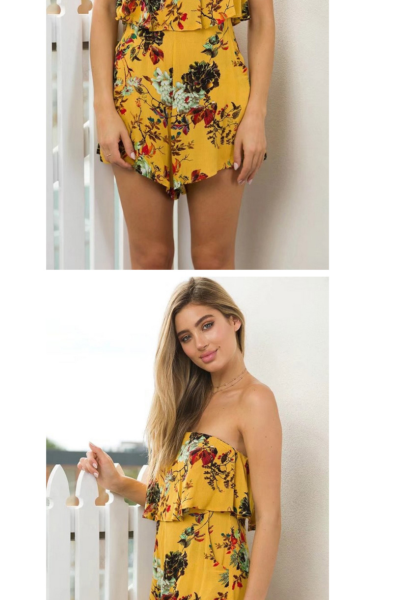 Sexy Yellow Off The Shoulder Decorated Jumpsuits,Shorts