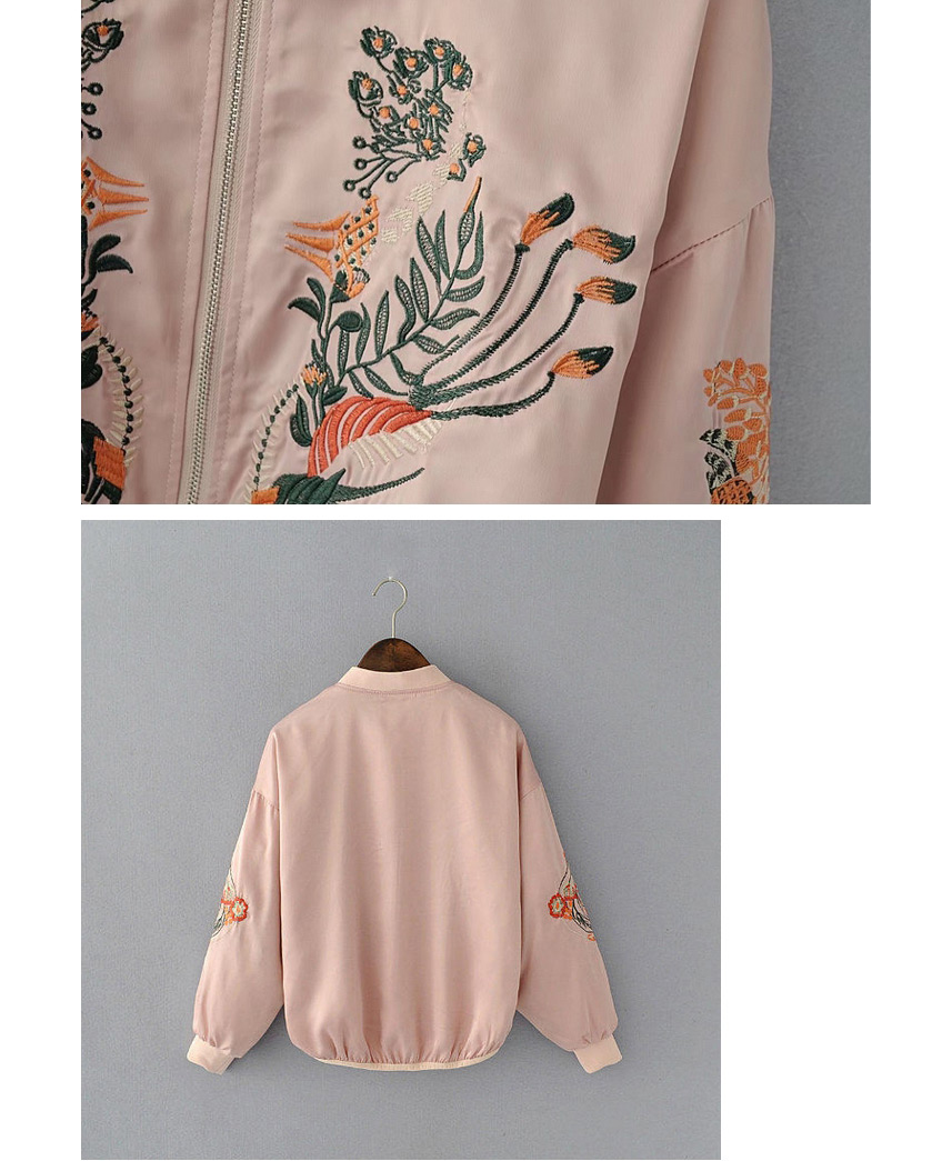 Fashion Pink Embroidery Flower Shape Decorated Jacket,Coat-Jacket