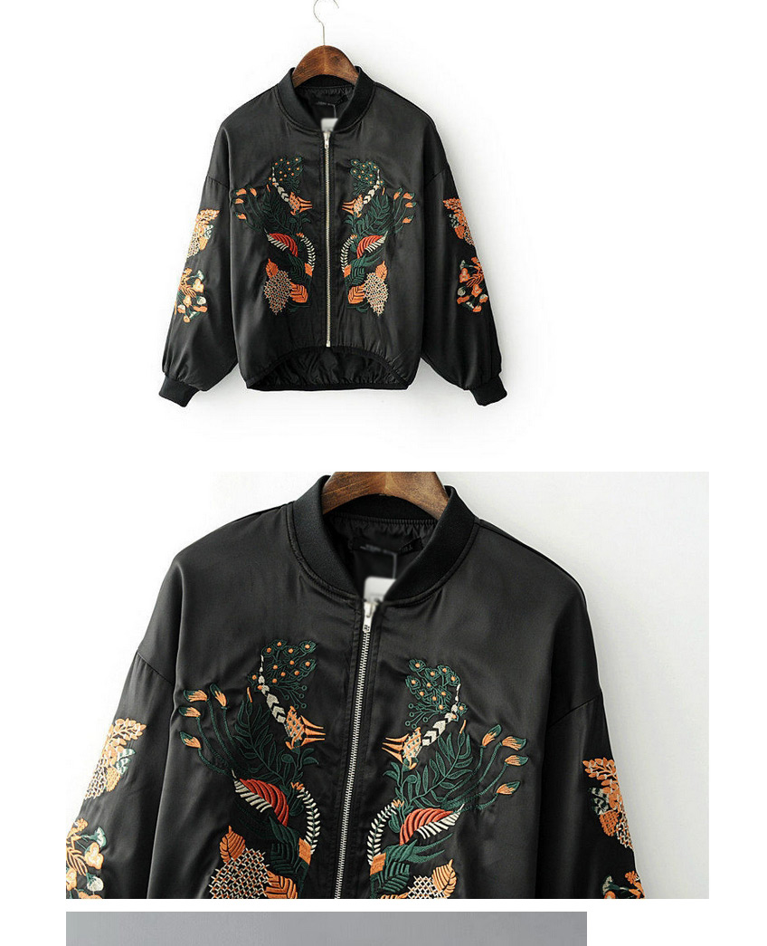Fashion Black Embroidery Flower Shape Decorated Jacket,Coat-Jacket