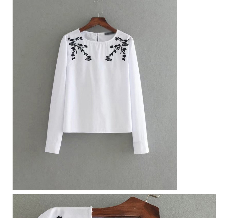 Fashion White Embroidery Flower Decorated Shirt,Tank Tops & Camis