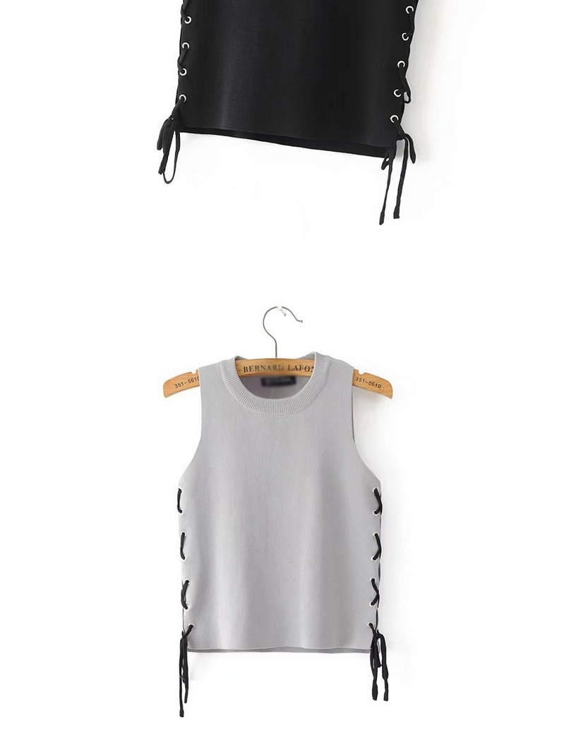 Fashion Gray Cross Decorated Short Vest,Tank Tops & Camis