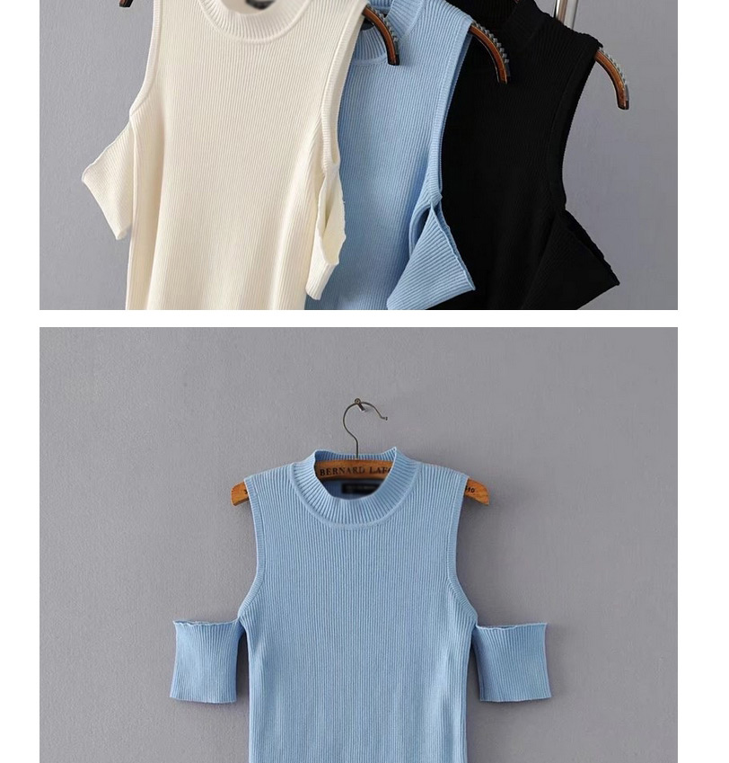 Fashion Blue Pure Color Decorated Sweater,Tank Tops & Camis
