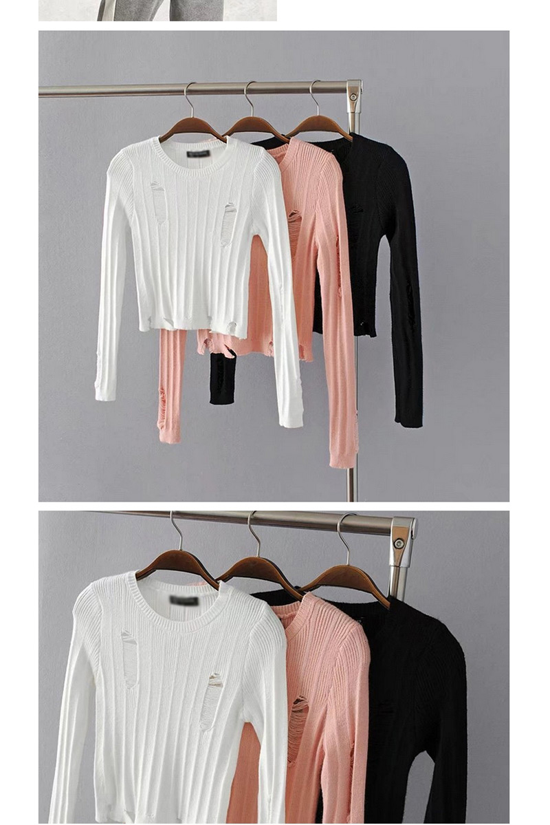 Fashion White Pure Color Decorated Sweater (Amc_撕毁毛衣白色聚酯纤维873id554927787275),Sweater
