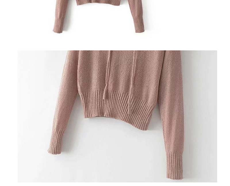 Fashion Khaki Pure Color Decorated Sweater (Amc_连帽珠兰毛衣卡其色棉871id554764460506),Sweater