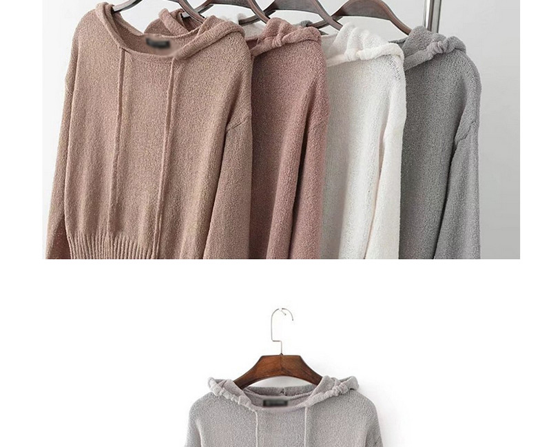 Fashion Gray Pure Color Decorated Sweater (Amc_连帽珠兰毛衣灰色棉871id554764460506),Sweater