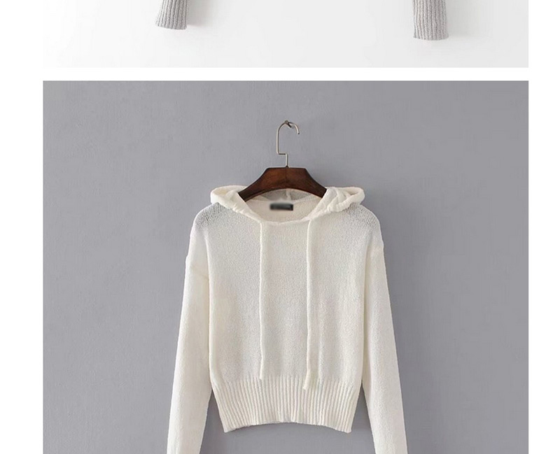 Fashion White Pure Color Decorated Sweater (Amc_连帽珠兰毛衣白色棉871id554764460506),Sweater