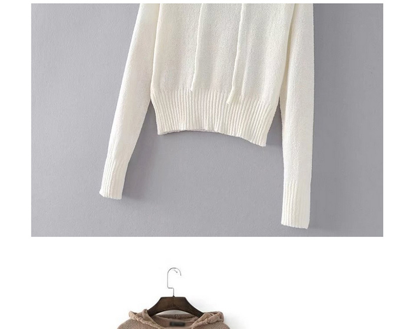Fashion Khaki Pure Color Decorated Sweater (Amc_连帽珠兰毛衣卡其色棉871id554764460506),Sweater