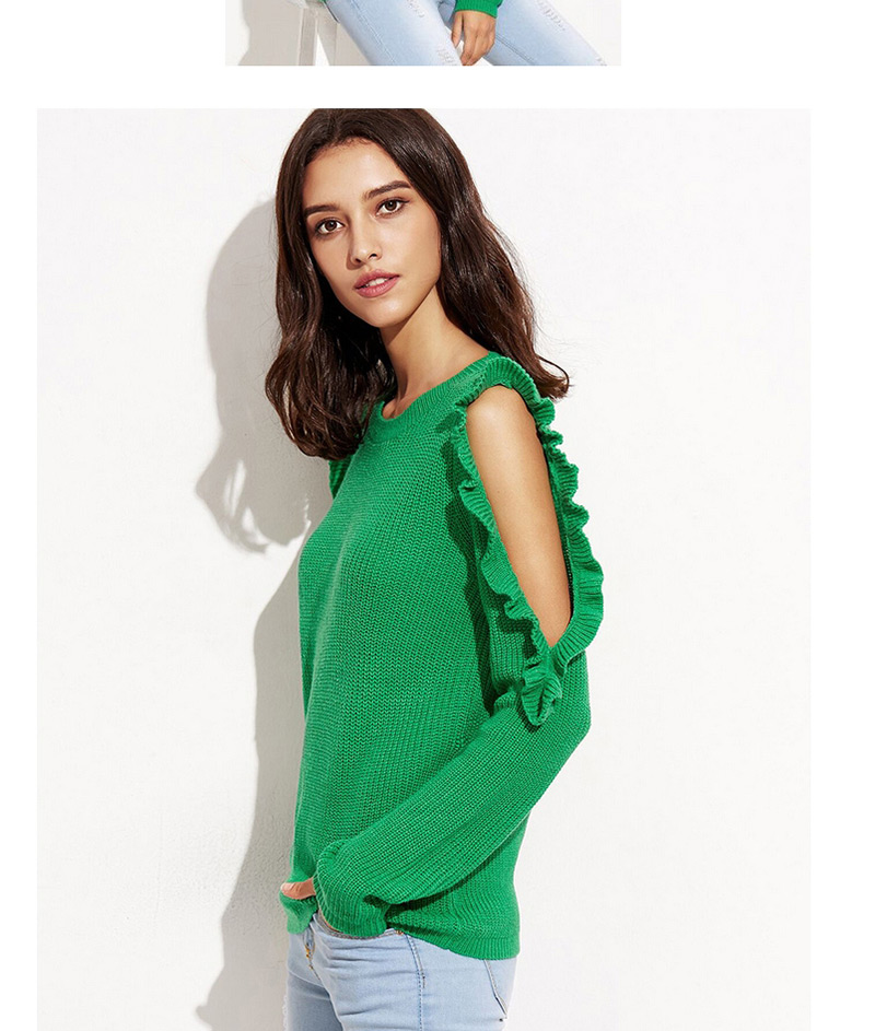 Elegant Green Pure Color Decorated Sweater,Sweater