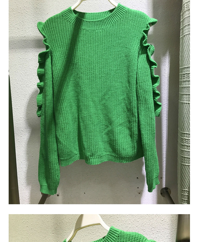 Elegant Green Pure Color Decorated Sweater,Sweater