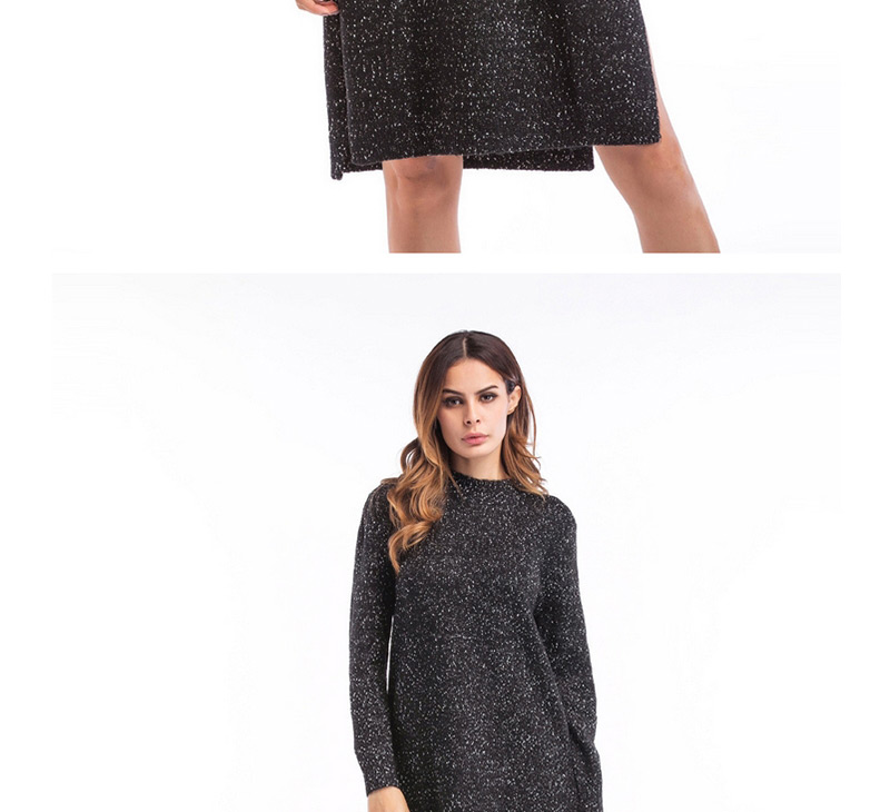 Fashion Black Pure Color Decorated Long Sweater,Sweater