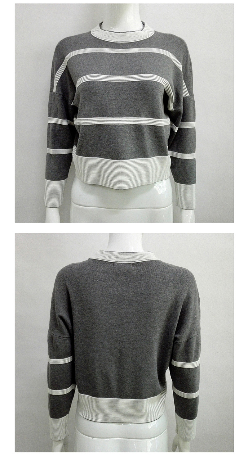 Fashion Gray Color-matching Decorated Round Mackline Sweater,Sweater