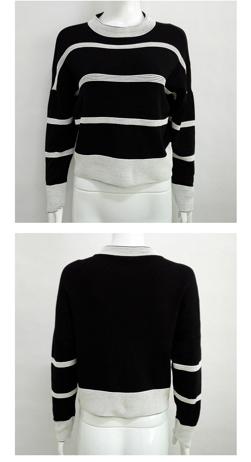 Fashion Black Color-matching Decorated Round Mackline Sweater,Sweater