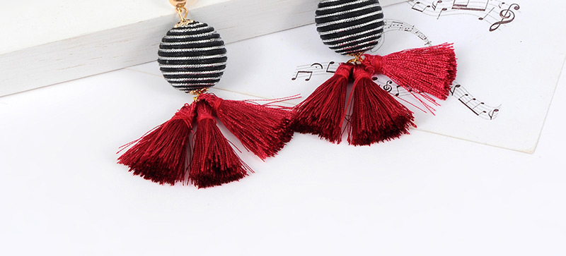 Vintage Claret-red+black Tassel Decorated Round Earrings,Drop Earrings